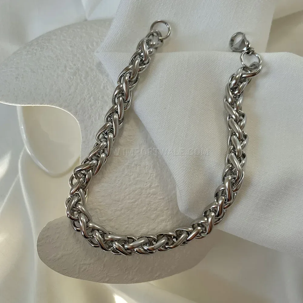 Chunky Stainless Steel Basket Weave Chain Bracelet 8MM