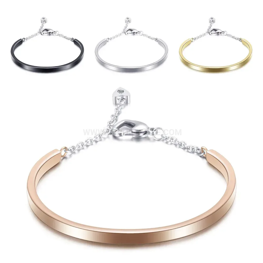 Classic Polished U-Shape Stainless Steel Cuff with Heart Clasp Accent
