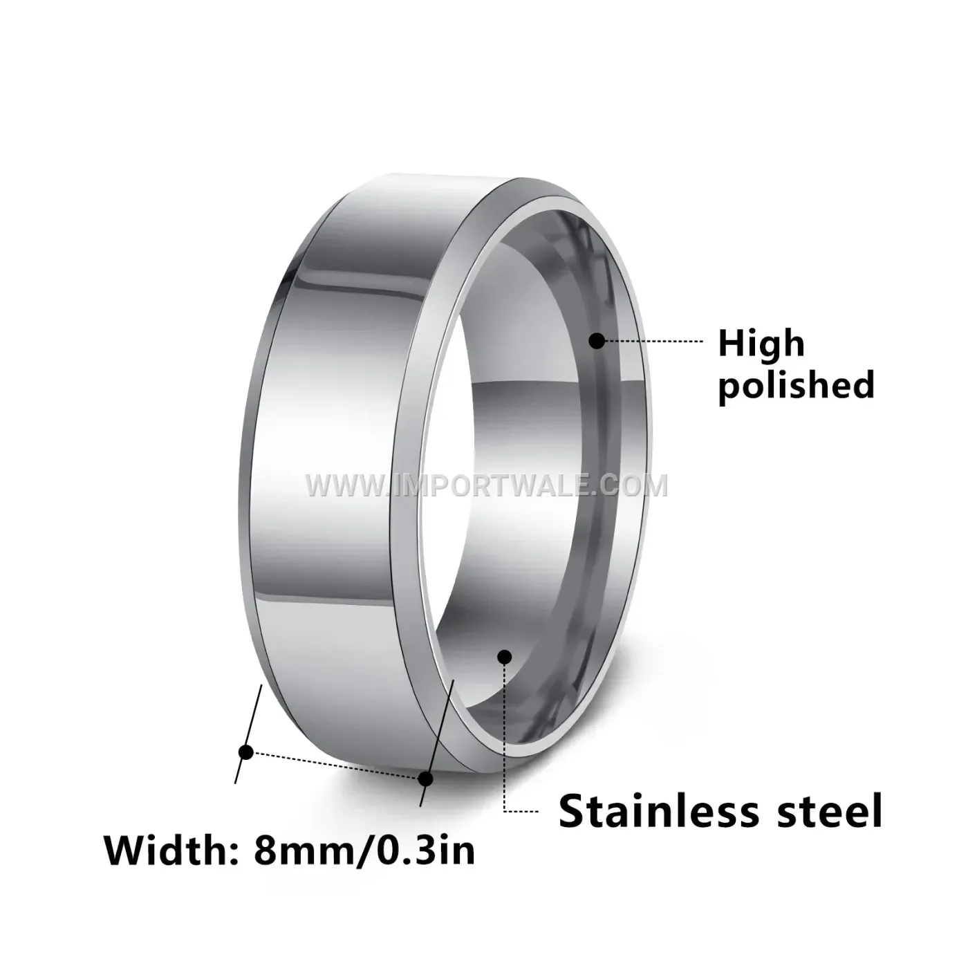 Polished 8mm Stainless Steel Band Ring