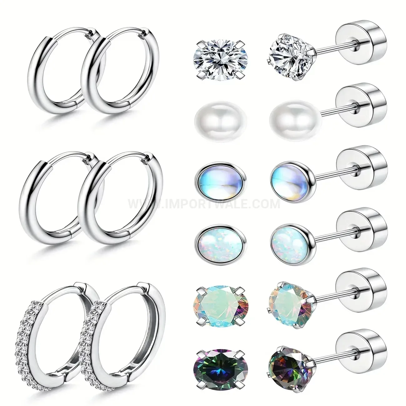 Bold Minimalist Stainless Steel Plain Hoop Huggie Stud Earring Set