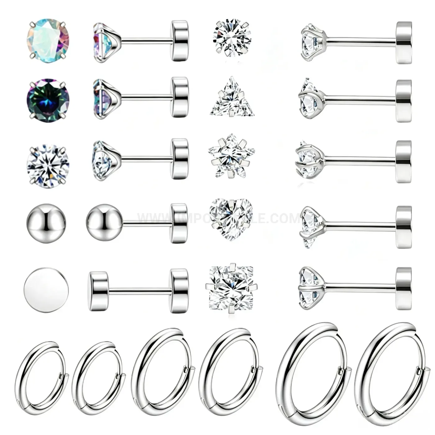 Premium Stainless Steel Plain Huggie Hoop Piercing Earring Set