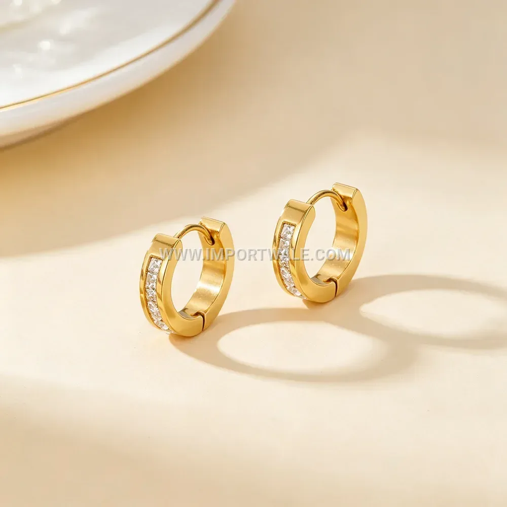 Gold Plated Stainless Steel Cubic Zirconia Clip On Earrings
