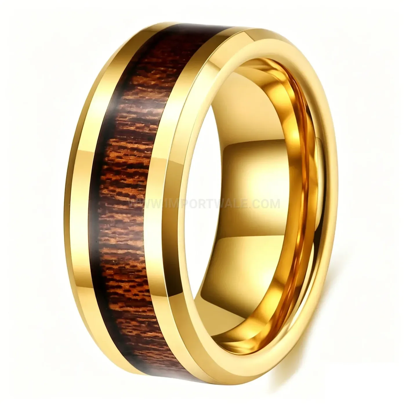 Chic Minimalist Black Wood Grain Stainless Steel Band Ring