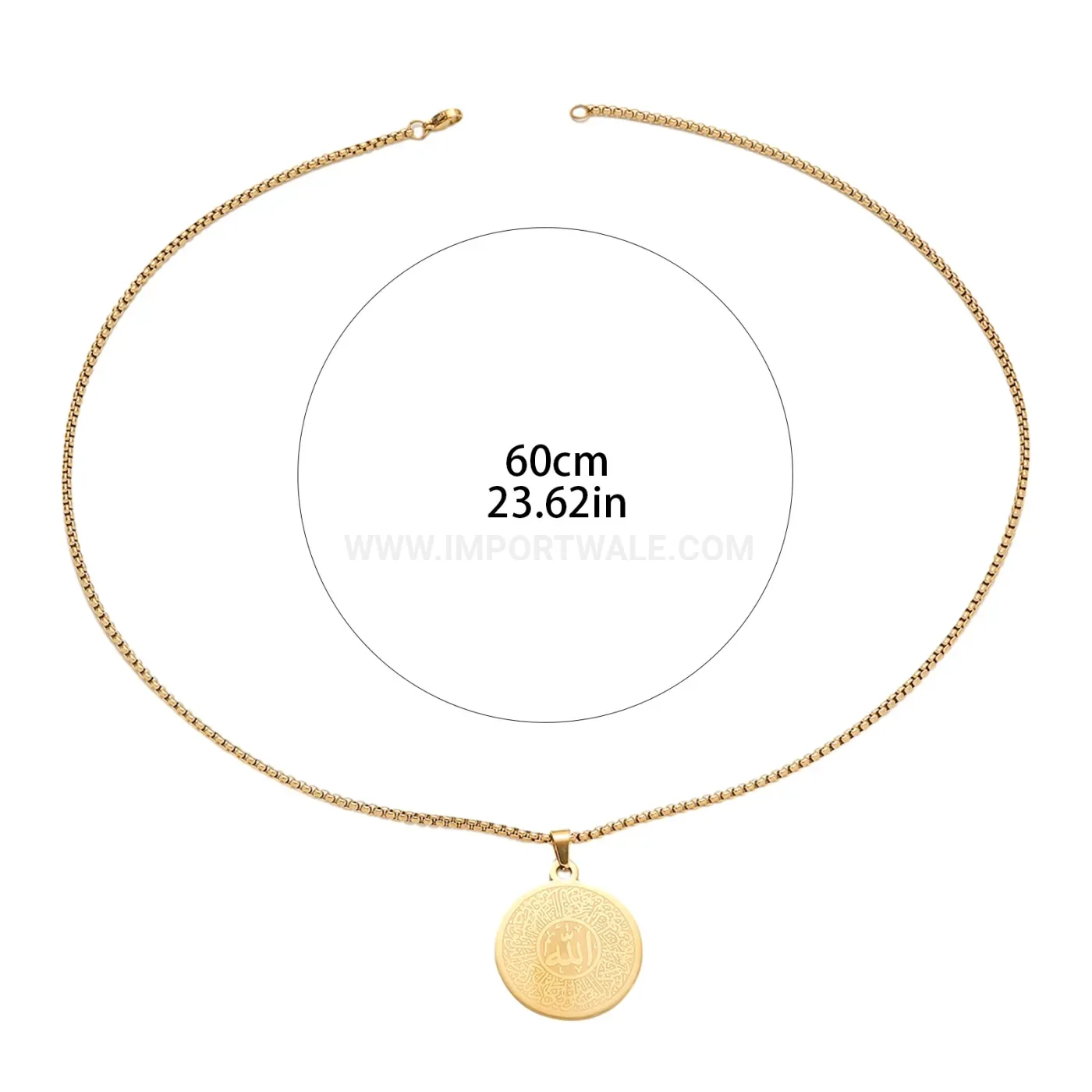 Trendy Stainless Steel Gold Plated Arabic Allah Calligraphy Pendant Necklace