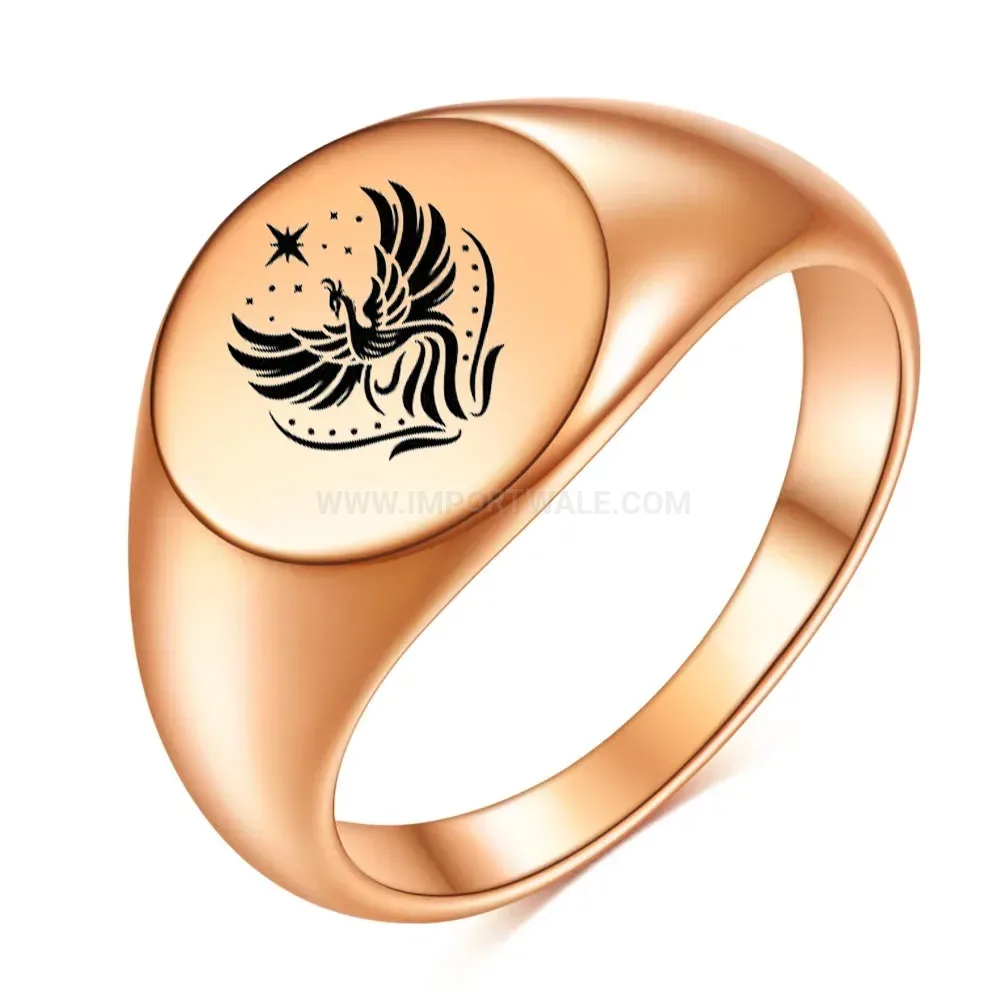 Chic Polished Round Stainless Steel Phoenix Engraved Ring