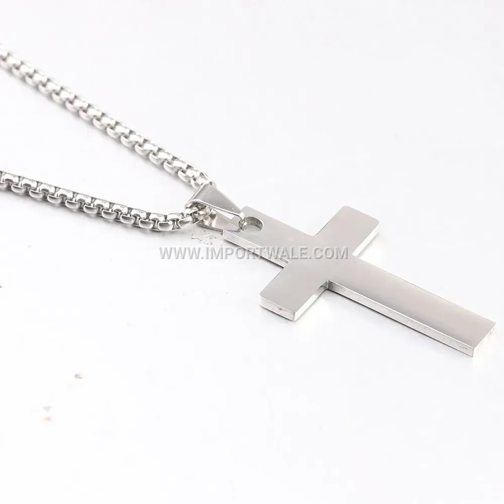 Minimalist Polished Blank Cross Stainless Steel Pendant Necklace