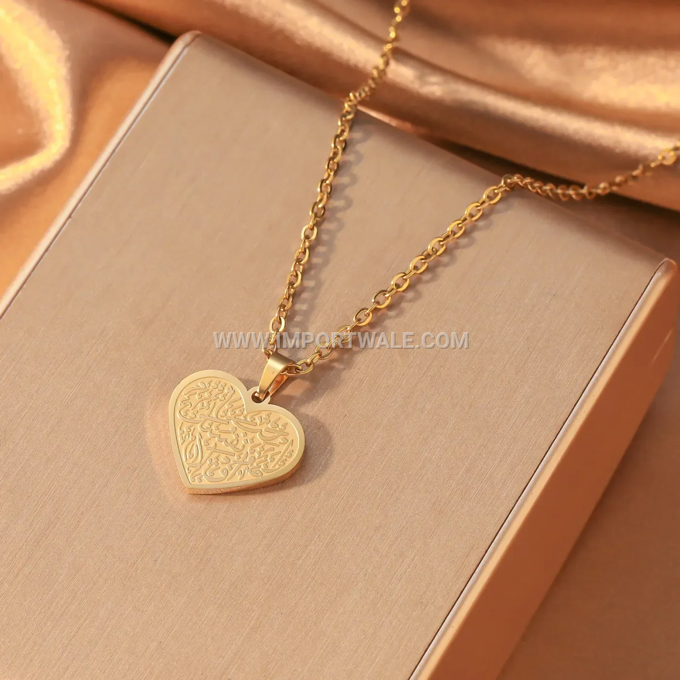 Stainless Steel Two Tone Heart Pendant Ayatul Kursi Calligraphy Necklace