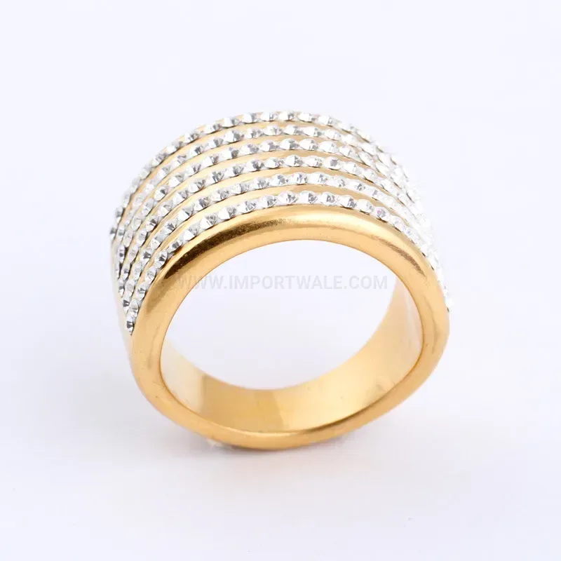 Gold Plated Vintage Six Row Crystal Stainless Steel Ring