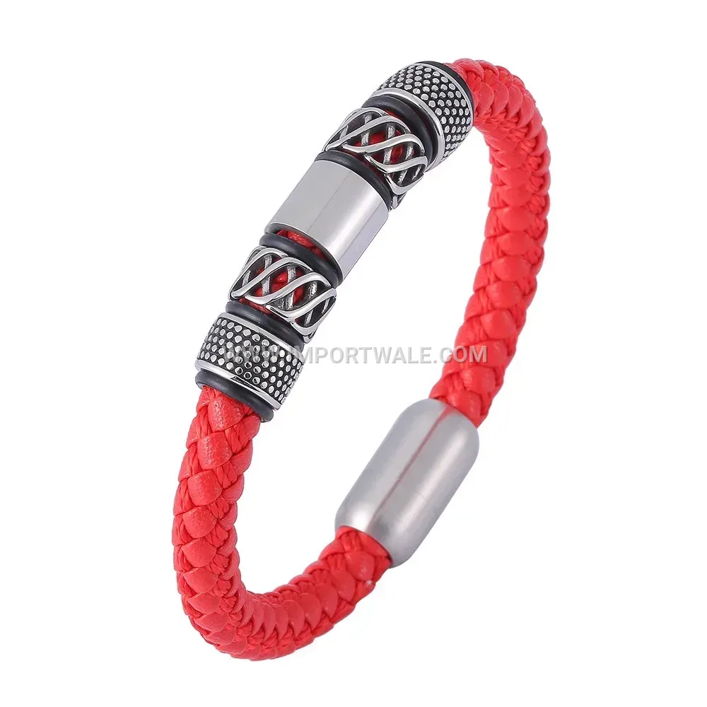 Braided Leather Wristband with Electroplated Stainless Steel Clasp