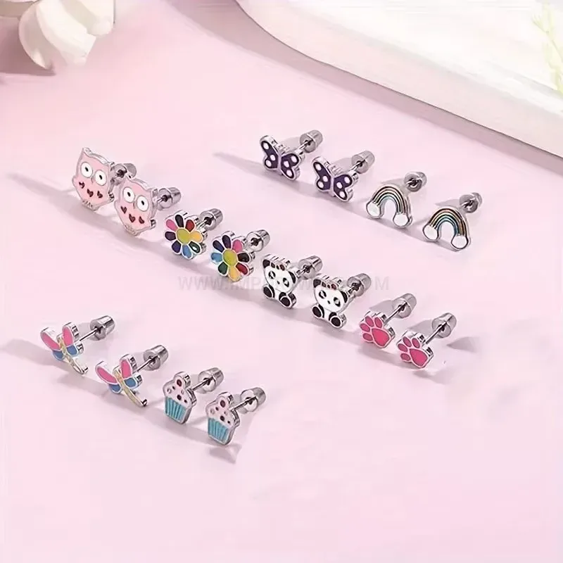 Elegant Vintage Titanium Steel Drip Oil Cartilage Earring Set