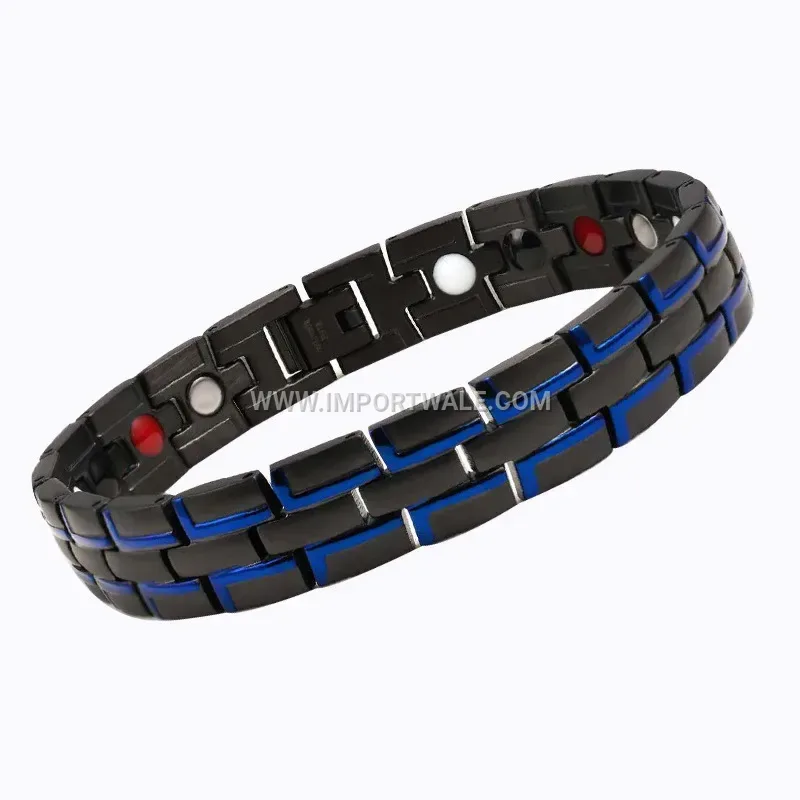 Men's Striped Titanium Steel Magnetic Energy Bracelet