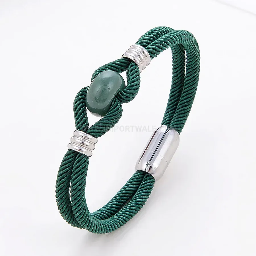 Retro Woven Cord Natural Stone Bracelet with Steel Clasp