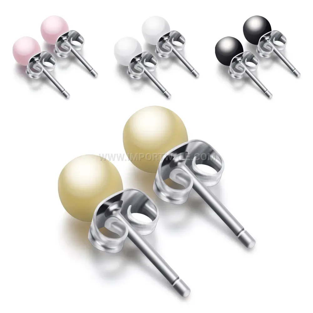 Minimalist Stainless Steel Stud Earrings with Colorful Ceramic Beads