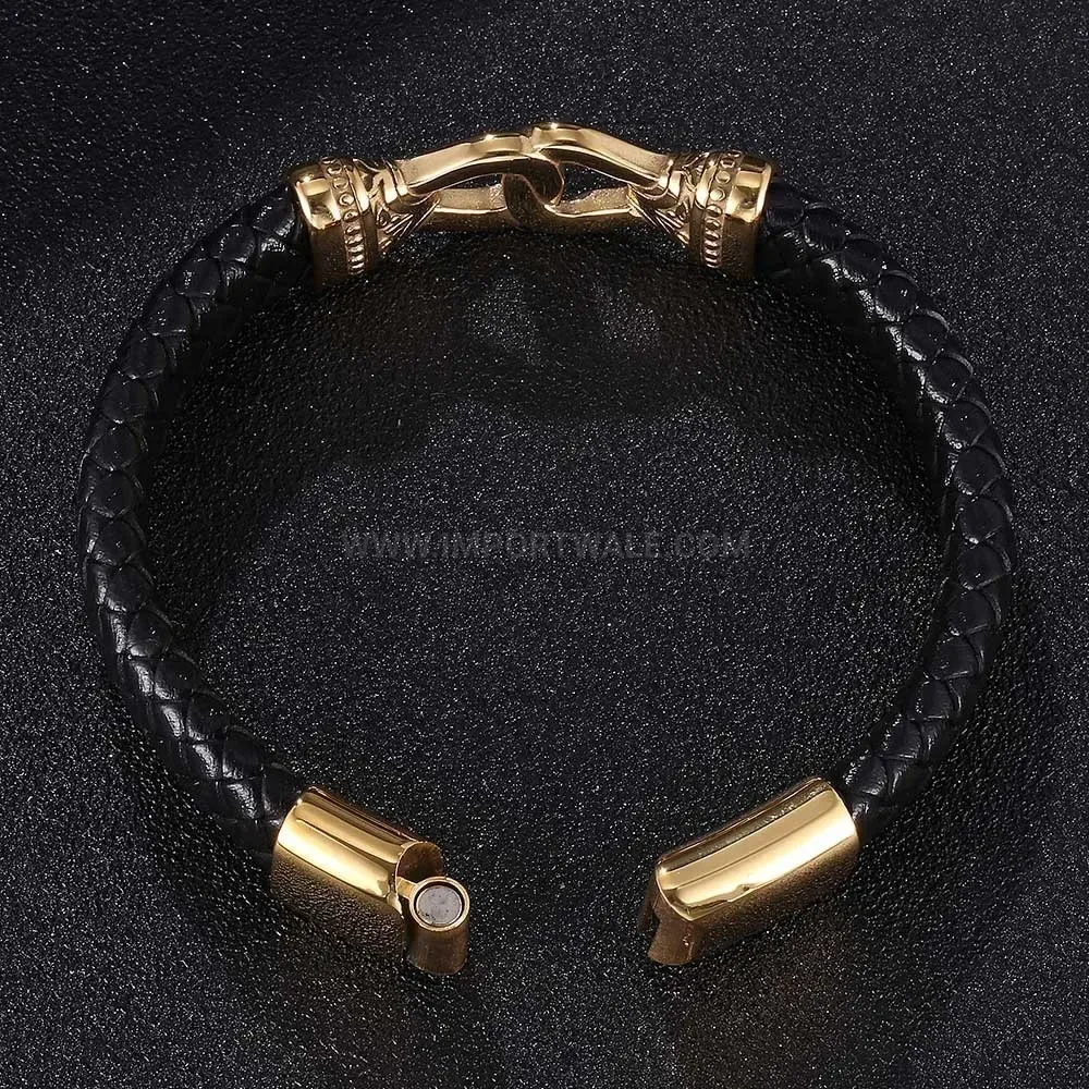 Woven Leather Bracelet with Stainless Steel Accents