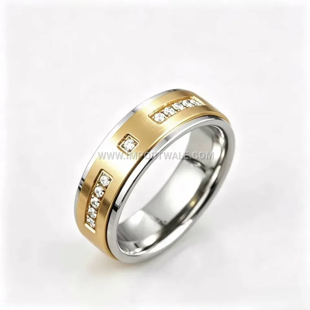 Zircon Accented Stainless Steel Engagement Band Ring