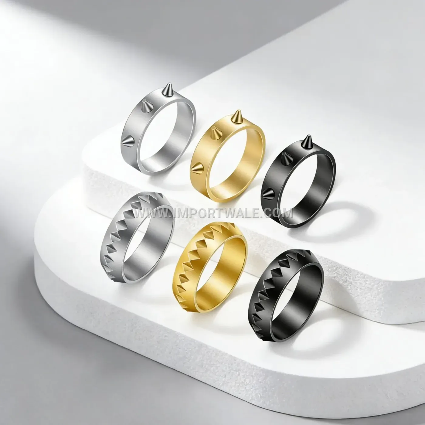 Three-Stud Punk Style Stainless Steel Spinner Ring