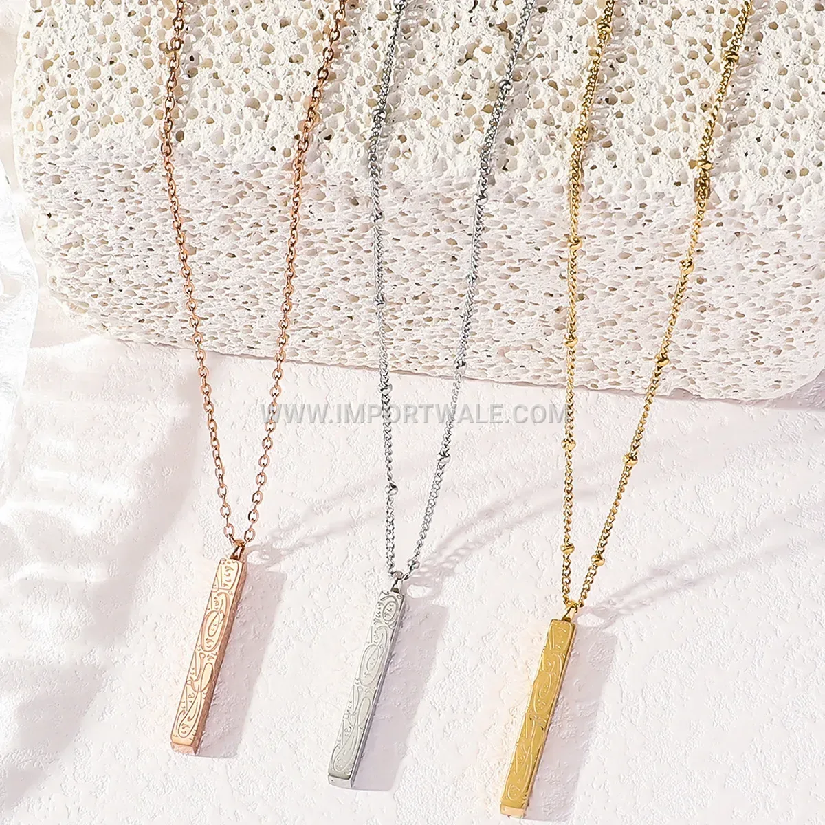 Stainless Steel Rectangular Ayatul Kursi Arabic Calligraphy Pendant Necklace