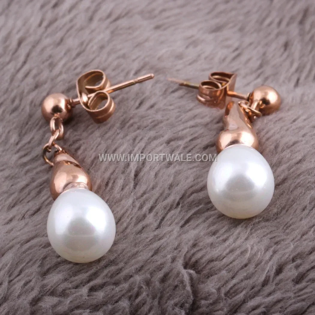 Teardrop Stainless Steel Stud Earrings Accentuated with Pearl