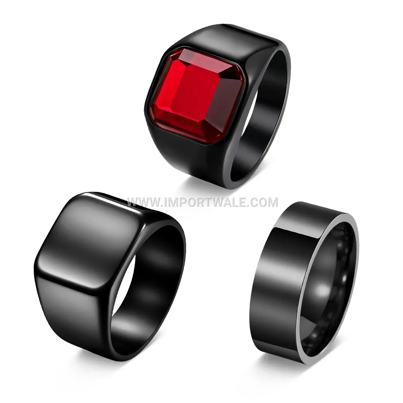 Men Stainless Steel Square Signet Ring with Rhinestone Accents