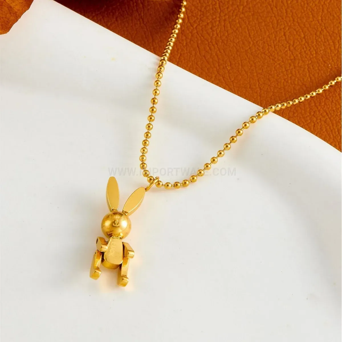 Fashion Playful Titanium Steel Robot Rabbit Pendant Bead Chain Necklace