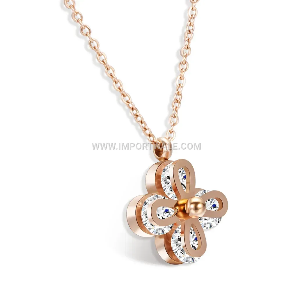 Rose Gold Stainless Steel Four-Leaf Clover Pendant Necklace