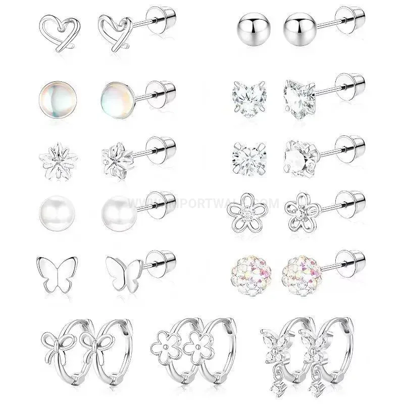 Designer Stainless Steel Zircon Helix Piercing Stud Set