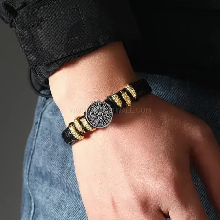 Premium Vintage Leather Wrapped Alloy Magnetic Clasp Bracelet