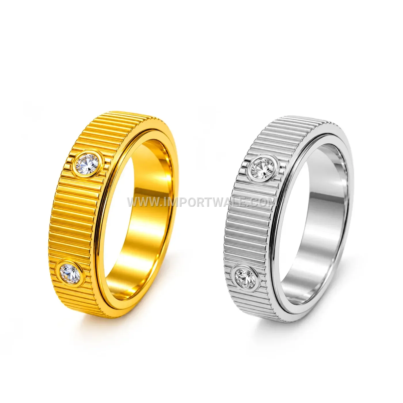 Vertical Texture Gear Style Stainless Steel Spinner Ring