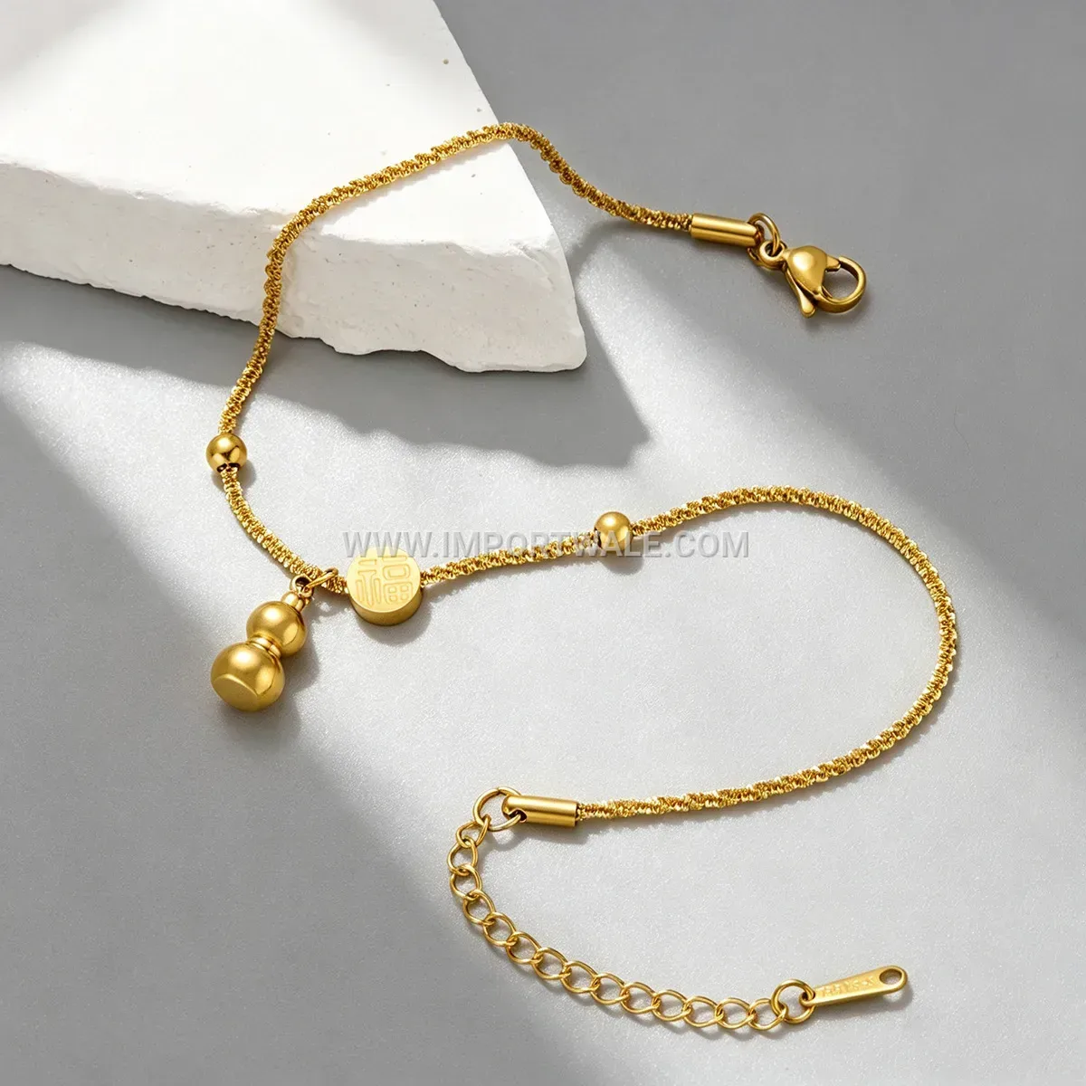 18K Gold Plated Stainless Steel Gourd Charm Anklet