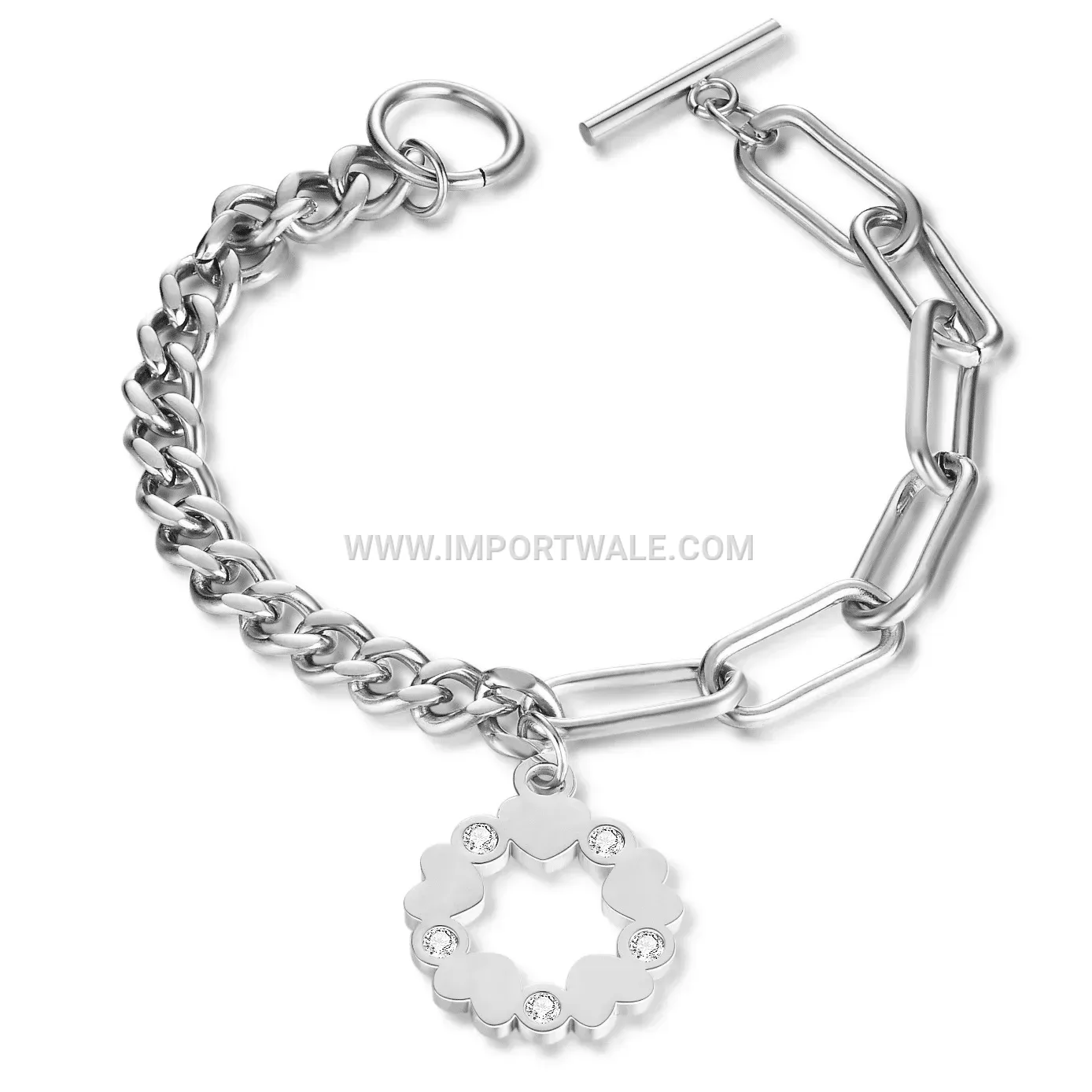 Star Cutout Rhinestone Stainless Steel OT Clasp Chain Bracelet