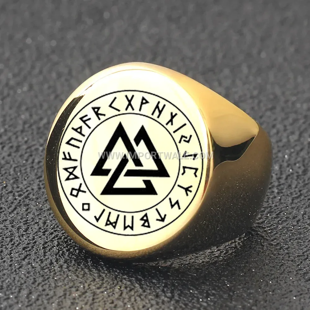 Norse Rune Engraved Stainless Steel Signet Ring