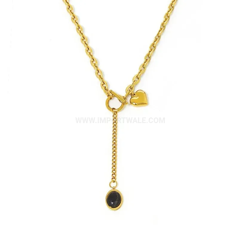 Elegant Titanium Steel Heart Tassel Pendant Necklace With OT Buckle
