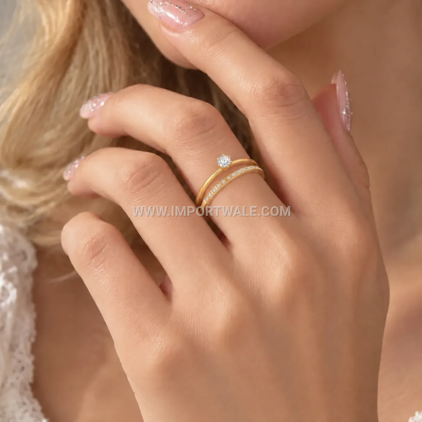 Geometric Cubic Zirconia Stackable Stainless Steel Ring Set