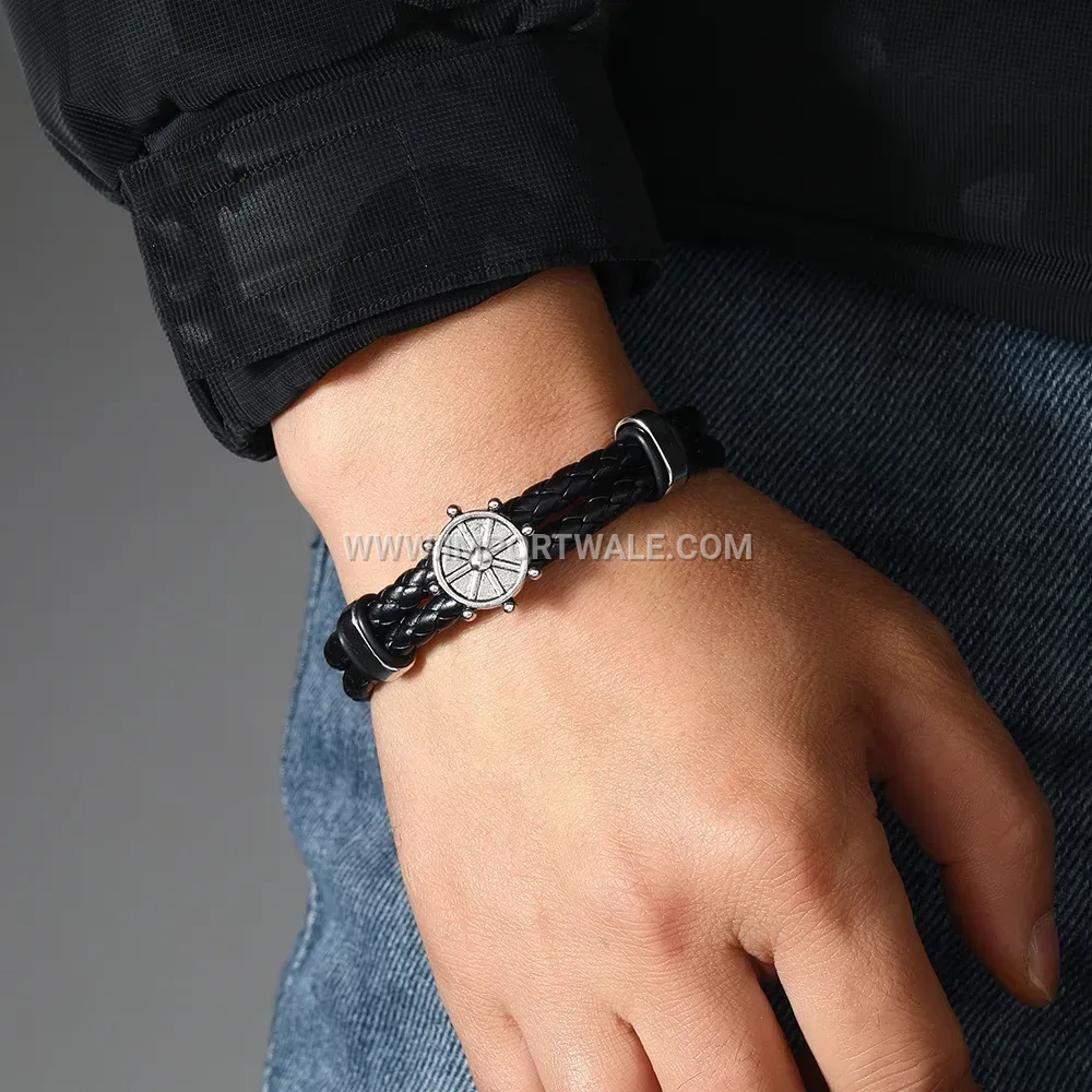 Ship Helm Braided Leather Punk Wristband