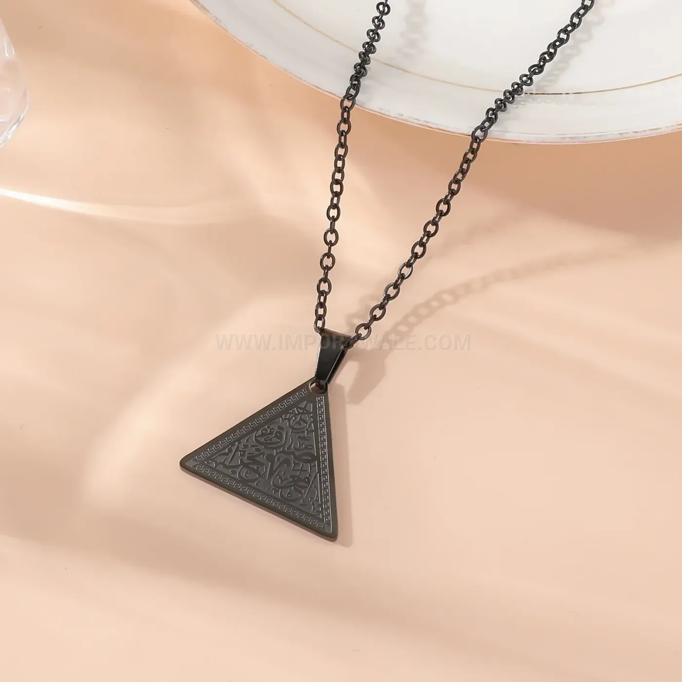 Bold Stainless Steel Triangular Calligraphy Quran Pendant Necklace