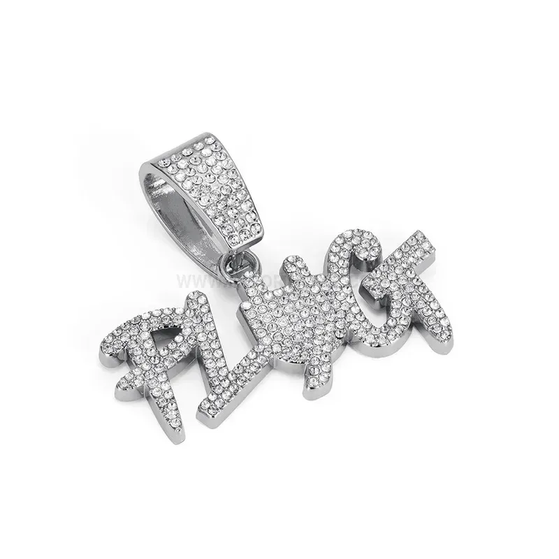 Trendy Rhinestone Pavé Letter Pendant Alloy Hip Hop Cuban Chain Necklace