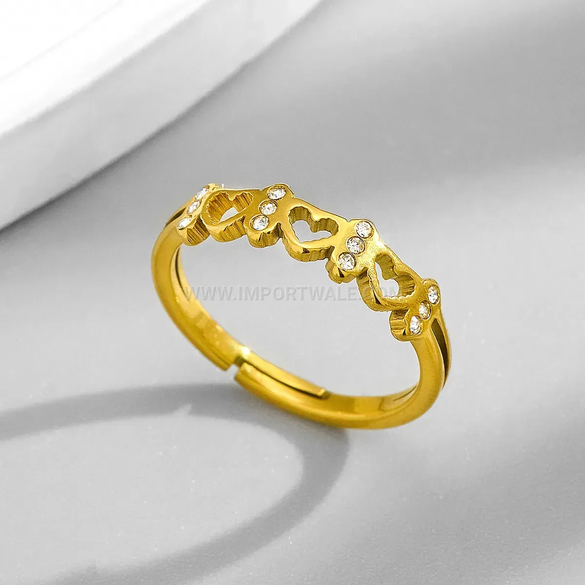 Rhinestone Heart Open Gold Plated Stainless Steel Ring
