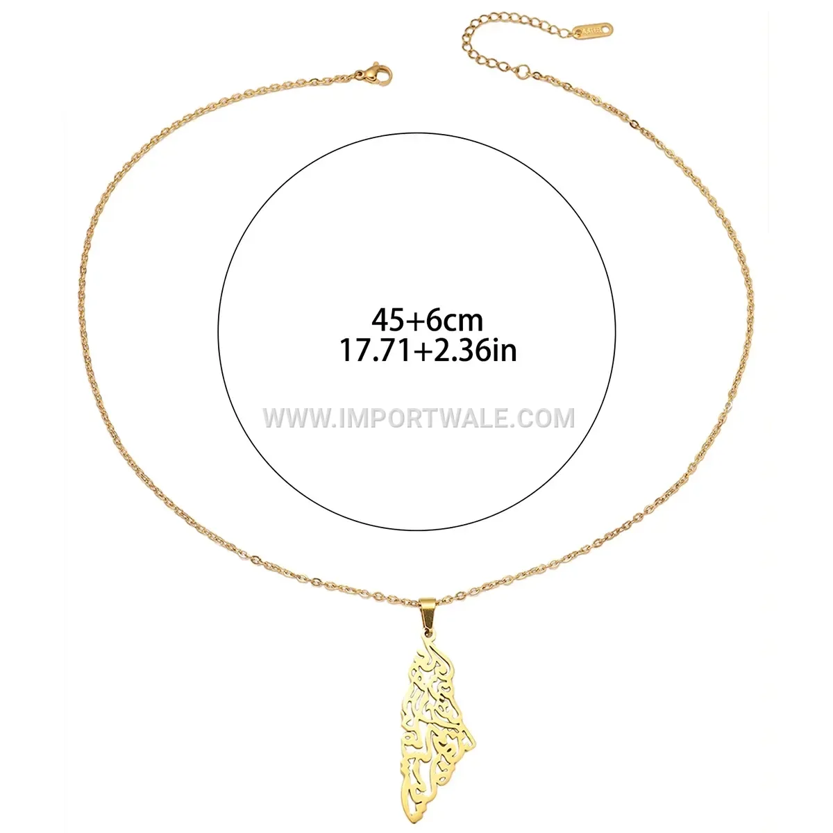Waterproof Stainless Steel Palestine Map Arabic Script Pendant Necklace