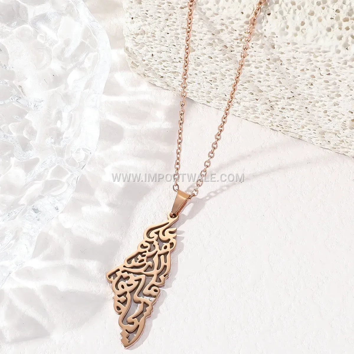 Waterproof Stainless Steel Palestine Map Arabic Script Pendant Necklace