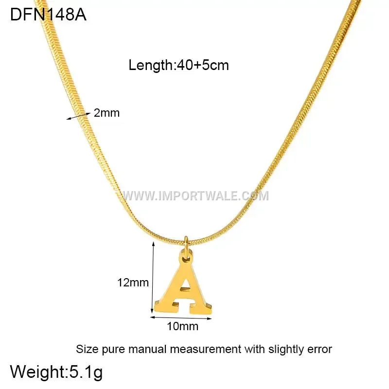 Personalized Stainless Steel Initial Letter Pendant Necklace with Link Chain