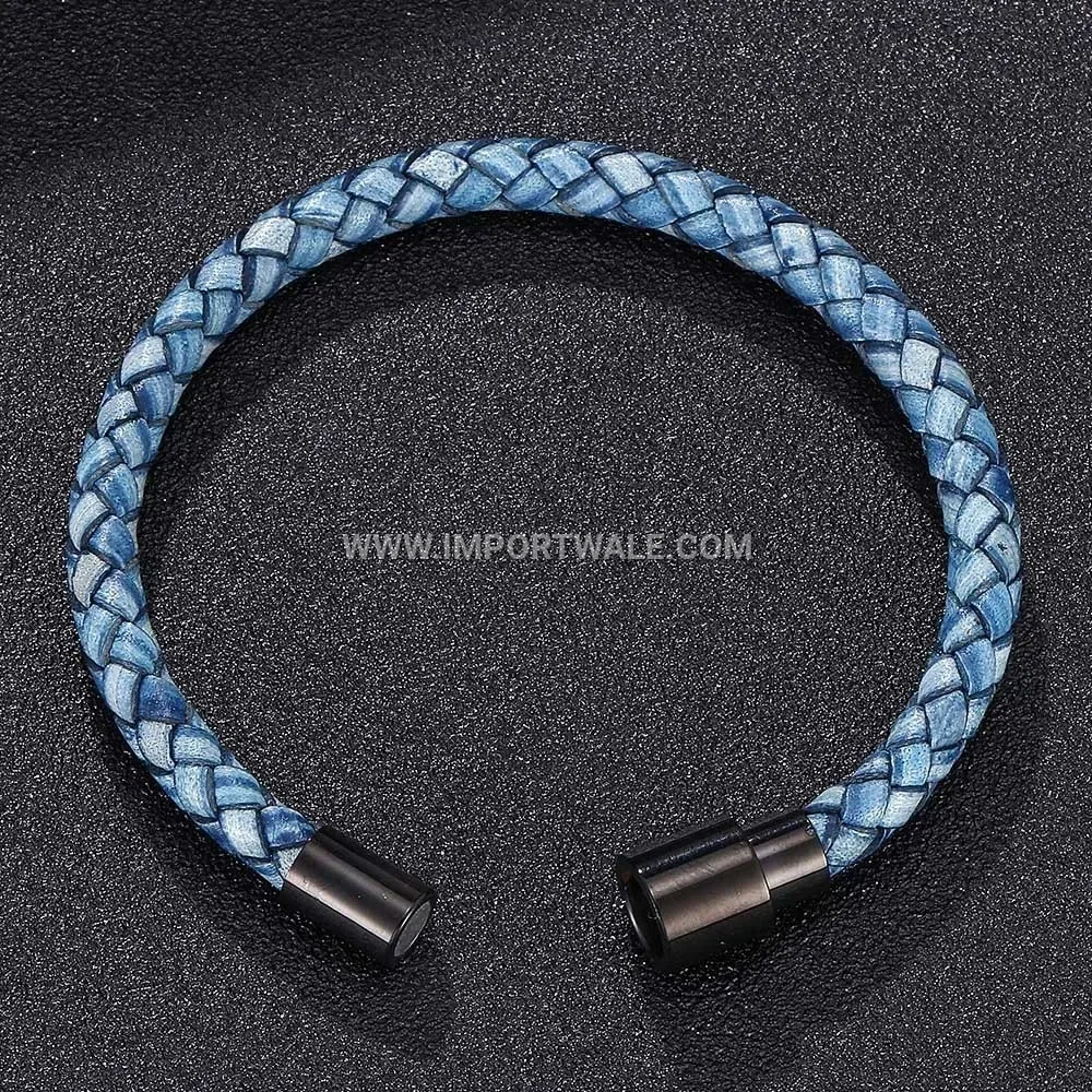 Vintage Electroplated Stainless Steel Leather Men Bracelet