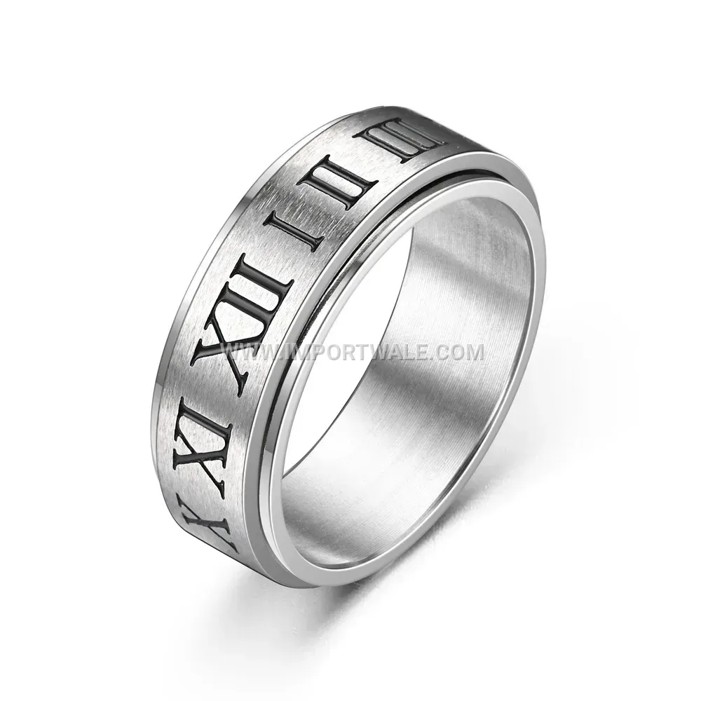 Spinning Roman Numeral Stainless Steel Band Ring