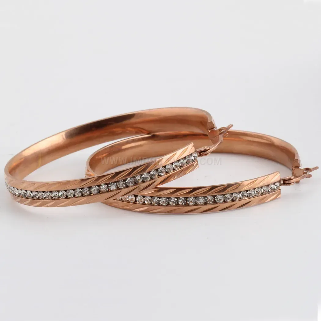 Trendy Crystal Embellished Gold Plated Stainless Steel Hoop Earrings