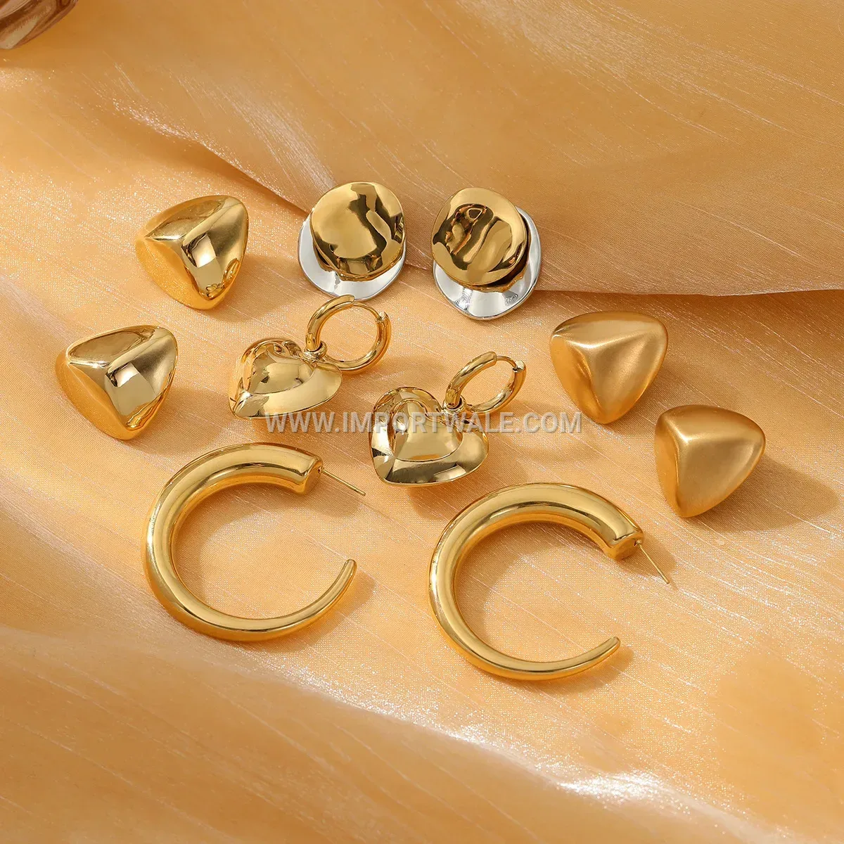 Gold Plated Stainless Steel Heart Clip On Stud Earrings