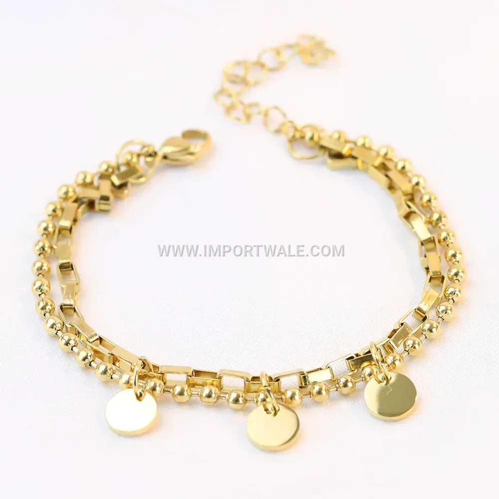 Double Layer Stainless Steel Heart Charm Chain Bracelet