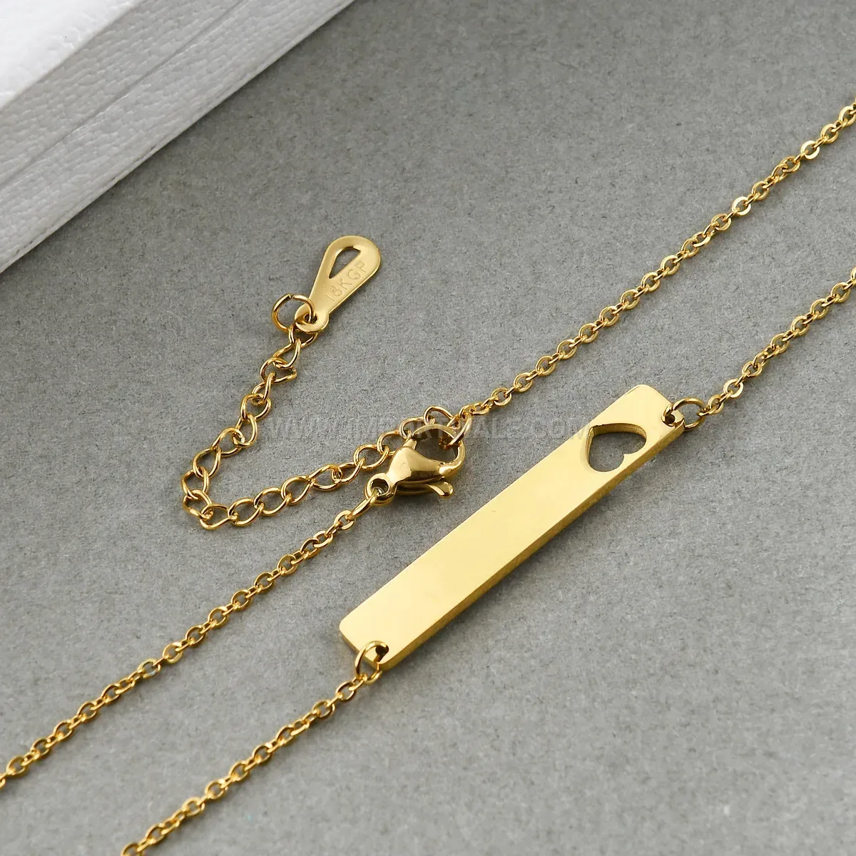 Stainless Steel Cutout Openwork Heart Bar Pendant Necklace