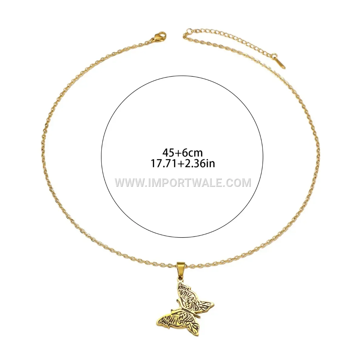 Gold Plated Stainless Steel Butterfly Quran Verse Pendant Necklace