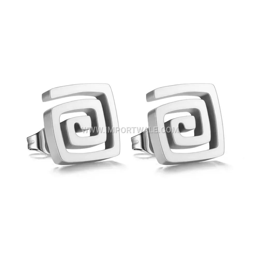 Greek Key Stainless Steel Hoop Stud Earrings