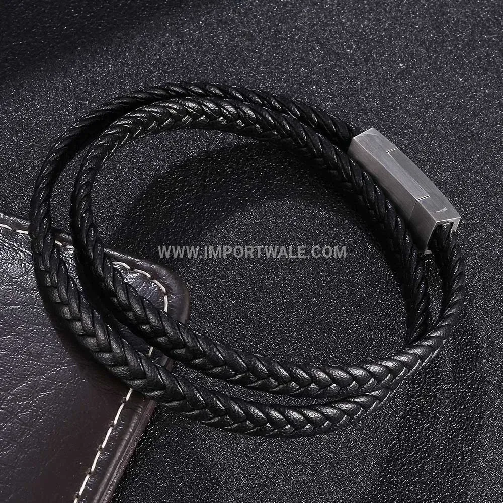 Calfskin Leather Bracelet with Stainless Steel Magnetic Clasp