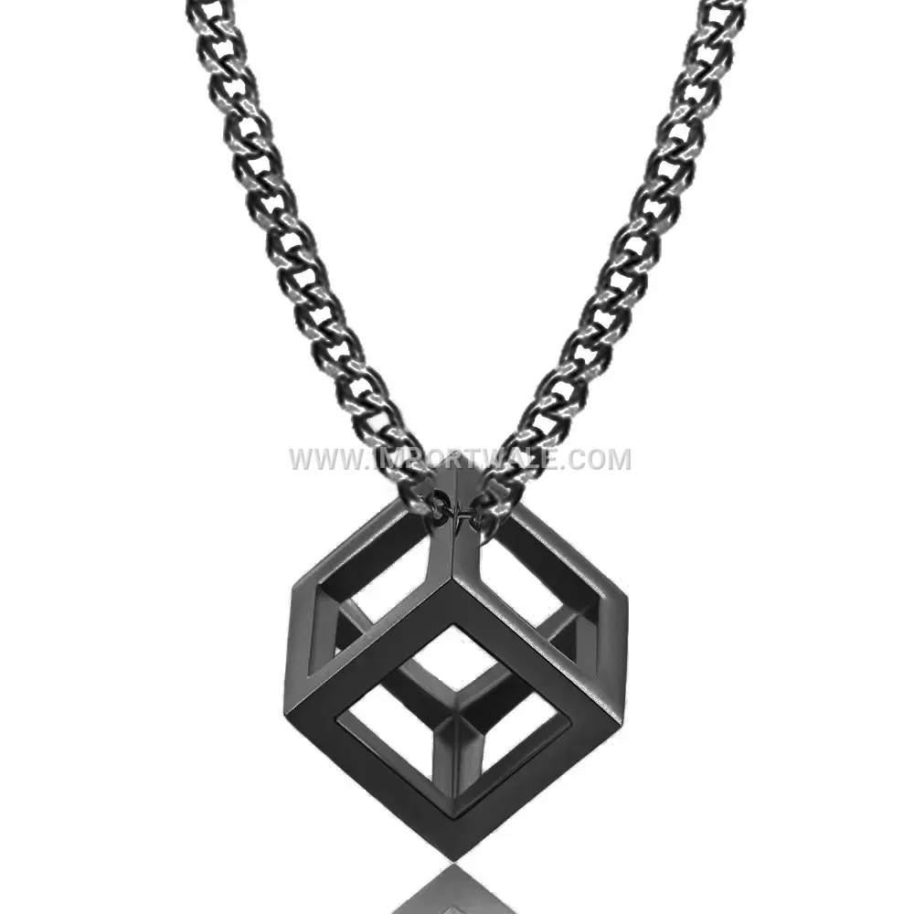 3D Hollow Geometric Cube Stainless Steel Pendant Necklace